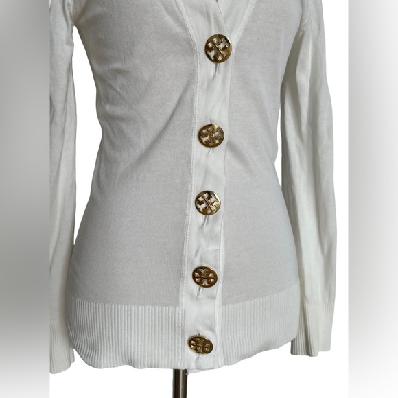 Tory burch white long sleeve v-neck gold bottoms simon cardigan - Picture 7 of 12